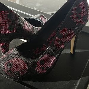 IF Hidden Platform Pink Skull Sequin Pumps